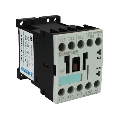 3RT1017-1AR01,3-пол.,12A,AC-3,5,5кВт/400V,1НО,415V AC,50/60Гц,типоразмер S00,винтовые клеммы,IP20 ЭТ