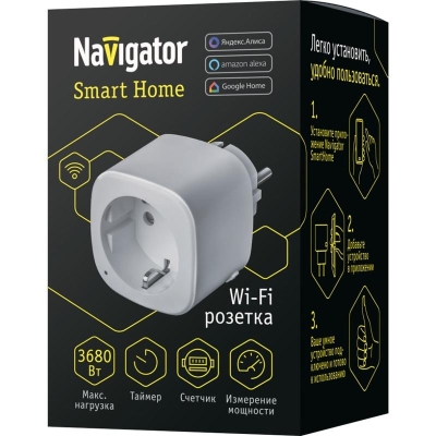 Адаптер-переходник 16А 14 555 Smart Home NSH-ST-01-WiFi "Умная розетка" с управлением по WI-FI бел. 14555