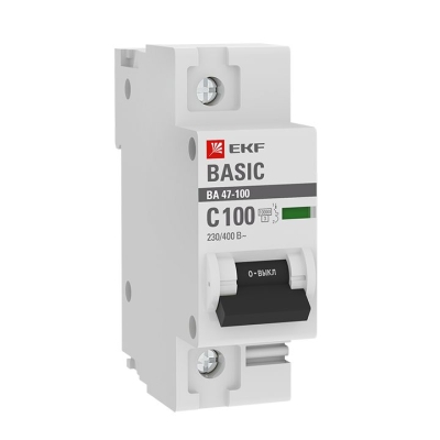 Автоматический выключатель 1P 100А (C) 10kA ВА 47-100 EKF Basic mcb47100-1-100C-bas