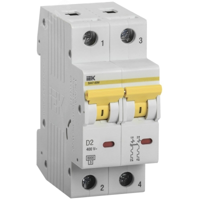 Автоматический выключатель ВА47-60M 2Р 2А 6кА D MVA31-2-002-D