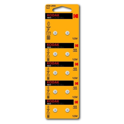 Батарейки Kodak AG8 (391) LR1120, LR55 [KAG8-10] MAX Button Cell (100/1000/98000) (кр. 10шт)