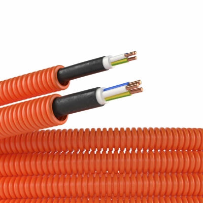 Электротруба ПНД гибкая гофр. д.16мм, цвет оранжевый, с кабелем ВВГнг(А)-LS 3х1,5мм? РЭК "ГОСТ+", 100м(кр.100м)