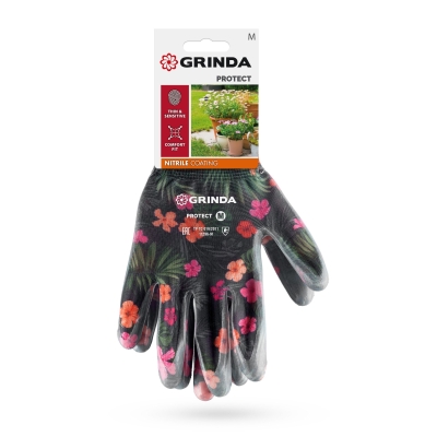 GRINDA PROTECT, M (8), садовые перчатки с прозрачным нитриловым покрытием, чёрные, 13 класс (11296-M)