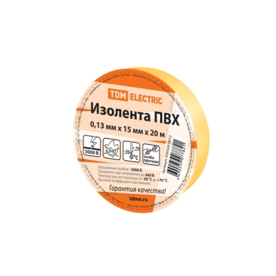 Изолента ПВХ 0,13*15мм Желтая 20м TDM (кр.10шт) [SQ0526-0012]