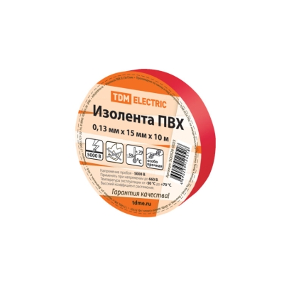 Изолента ПВХ 0,13*15мм Красная 10м TDM (кр.10шт) [SQ0526-0023]