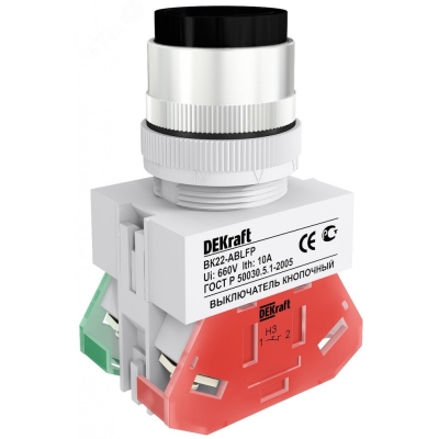 Кнопка ABLFP 22мм черная 220В ВK-22 25018DEK