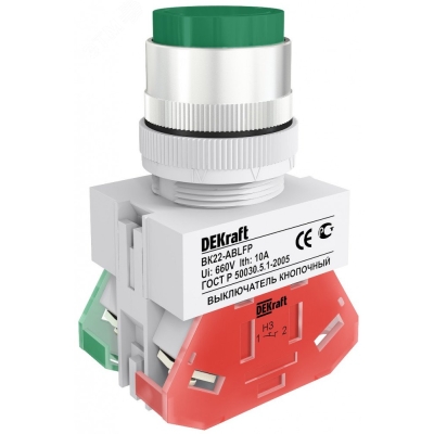Кнопка зеленая ABLFP 22мм 220В ВK-22 25019DEK