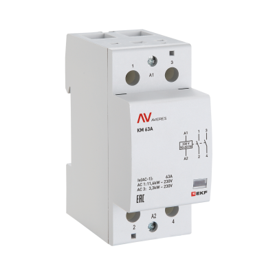 Контактор модульный КМ 63А 1NC+1NO 230VAC (2 мод.) AVERES EKF