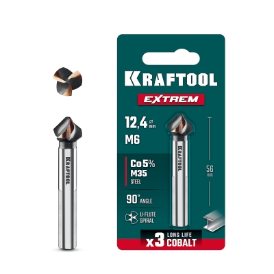 KRAFTOOL EXTREME Со5-А, d 12.4х8х56 мм, Z3, 90°, сталь M35, U-образная спираль, зенковка (29734-6)