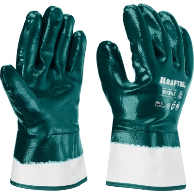 KRAFTOOL HYKRAFT Heavy Duty - особопрочные, XL (10), с крагой, нитриловое покрытие, высокая защита от нефтепродуктов, перчатки (11288-XL)