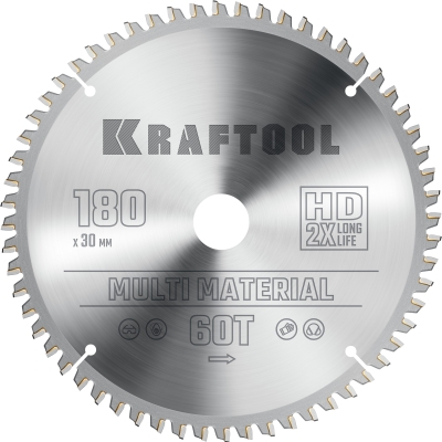 KRAFTOOL Multi Material, 180 х 30 мм, 60Т, пильный диск по алюминию (36953-180-30)