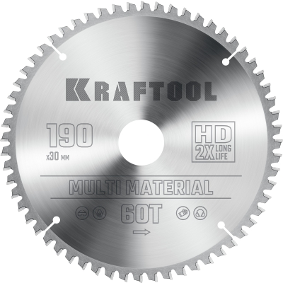 KRAFTOOL Multi Material, 190 х 30 мм, 60Т, пильный диск по алюминию (36953-190-30)