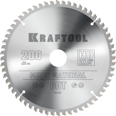 KRAFTOOL Multi Material, 200 х 30 мм, 60Т, пильный диск по алюминию (36953-200-30)