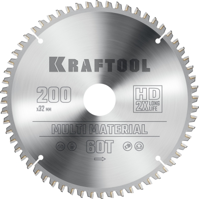 KRAFTOOL Multi Material, 200 х 32 мм, 60Т, пильный диск по алюминию (36953-200-32)