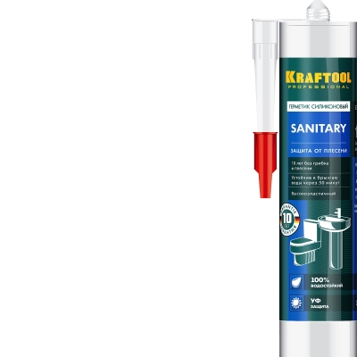 KRAFTOOL SANITARY, 300 мл, белый, санитарный силиконовый герметик (41255-0)
