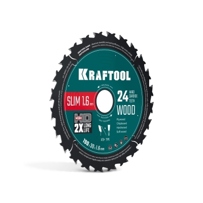 KRAFTOOL Slim wood cut 190 х 30 x 1.6 мм, 24Т, диск пильный по дереву, (36955-190-30-24)