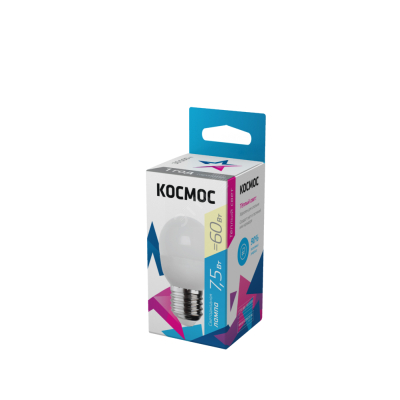 Лампа светодиодная 7.5Вт шар 3000К тепл. бел. E27 220В КОСМОС LkecLED7.5wGL45E2730