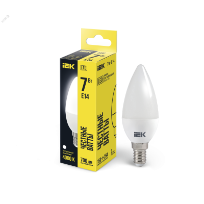 Лампа светодиодная Eco 7Вт C35 свеча 4000К нейтр. бел. E14 230В IEK LLE-C35-7-230-40-E14