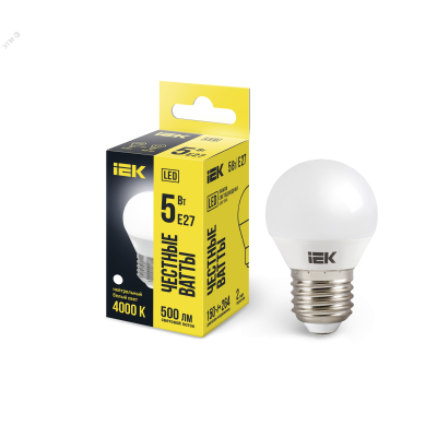Лампа светодиодная Eco G45 5Вт шар 4000К нейтр. бел. E27 450лм 230-240В IEK LLE-G45-5-230-40-E27