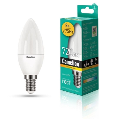 Лампа светодиодная LED8-C35/830/E14 8Вт свеча 3000К тепл. бел. E14 720лм 170-265В 12385
