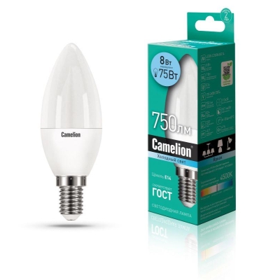 Лампа светодиодная LED8-C35/845/E14 8Вт свеча 4500К бел. E14 750лм 170-265В 12386