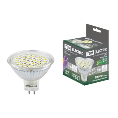 Лампа светодиодная MR16-3 Вт-220 В -3000 К–GU 5,3 SMD SQ0340-0002