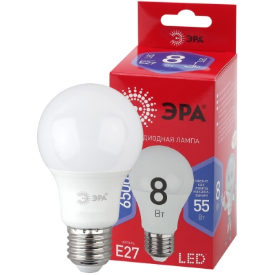 Лампочка светодиодная ЭРА RED LINE LED A60-8W-865-E27 R Е27 / E27 8 Вт груша холодный дневной свет(кр.1шт)