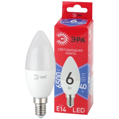 Лампочка светодиодная ЭРА RED LINE LED B35-6W-865-E14 R Е14 / E14 6 Вт свеча холодный дневной свет(кр.1шт)