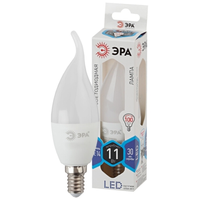 Лампочка светодиодная ЭРА STD LED BXS-11W-840-E14 E14 / Е14 11Вт свеча на ветру нейтральный белый свет(кр.1шт)