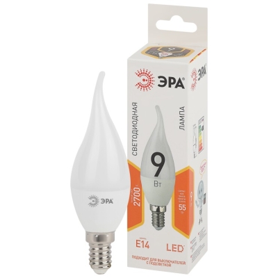 Лампочка светодиодная ЭРА STD LED BXS-9W-827-E14 E14 / Е14 9Вт свеча на ветру теплый белый свет(кр.1шт)
