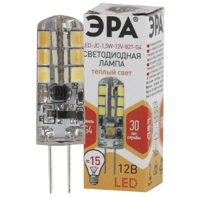 Лампочка светодиодная ЭРА STD LED JC-1,5W-12V-827-G4 G4 1,5Вт капсула теплый белый свет(кр.1шт)