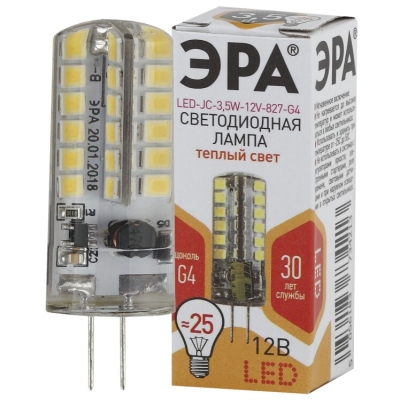 Лампочка светодиодная ЭРА STD LED JC-3,5W-12V-827-G4 G4 3,5Вт капсула теплый белый свет(кр.1шт)