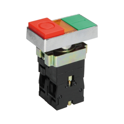 LAY5-BW8465, сдвоенный, зеленый/красный, "I-O", 1НО+1НЗ, с подсветкой, выключатель кнопочный (ЭТ)