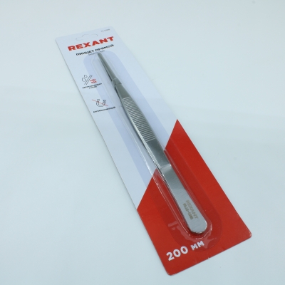 Пинцет прямой, рифленый 200 мм (блистер)