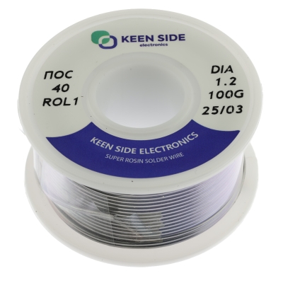 Припой Sn40/Pb60-d1.2-100g flux ROL1 ПОС 40