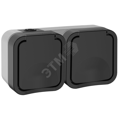 Розетка 2-м ОП TORS 16А IP55 TS122 горизонт. с заземл. с крышкой графит TS-R26-16-55-G-K53