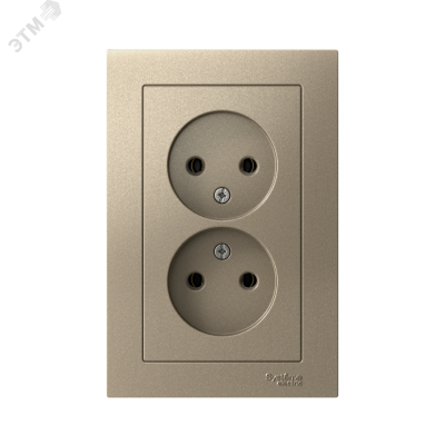 Розетка 2-м СП AtlasDesign 16А IP20 без заземл. в сборе шампань SE ATN000520