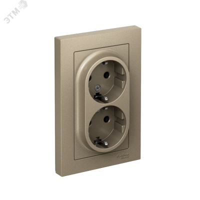 Розетка 2-м СП AtlasDesign 16А IP20 с заземл. в сборе шампань SE ATN000524