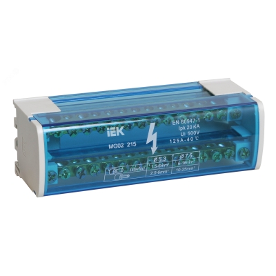 Шина на DIN-рейку в корпусе (кросс-модуль) ШНК 2х15 L+PEN YND10-2-15-125