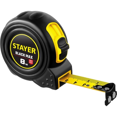 STAYER BlackMax, 8 м х 25 мм, рулетка с двумя фиксаторами, Professional (3410-08)