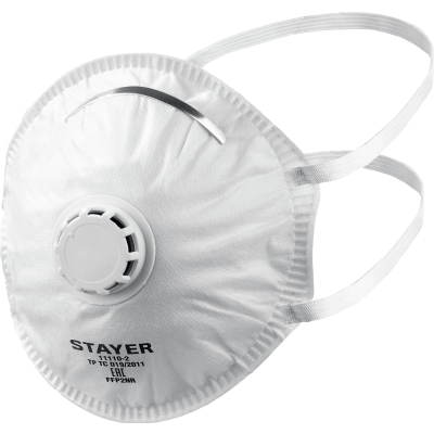 STAYER KV-95, класс защиты FFP2, коническая, фильтрующая полумаска с клапаном выдоха (11110-2)