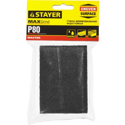 STAYER Р80, 100 х 68 х 26 мм, водостойкая, четырехсторонняя шлифовальная губка (3560-2)