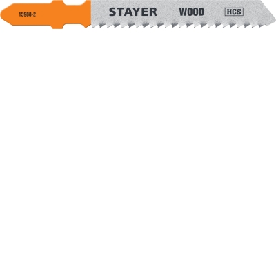 STAYER T119B, T-хвост., HCS сталь, по дереву/фанере/ДСП, шаг зуба 2 мм (12TPI), раб. длина 50 мм, 2 шт, полотна для лобзика, Professional (15988-2)