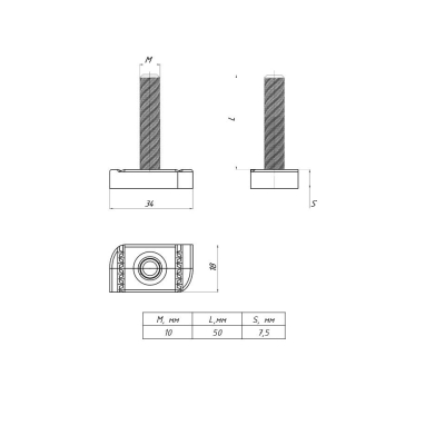 STRUT-Т-болт М10х50 EKF