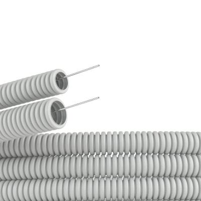 Труба гофрированная ПВХ гибкая легкая d25мм с протяжкой сер. 91925