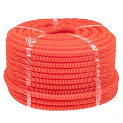 Труба гофр. ПНД с протяжкой d20 мм (100 м) оранжевая Plast tpnd-20-o