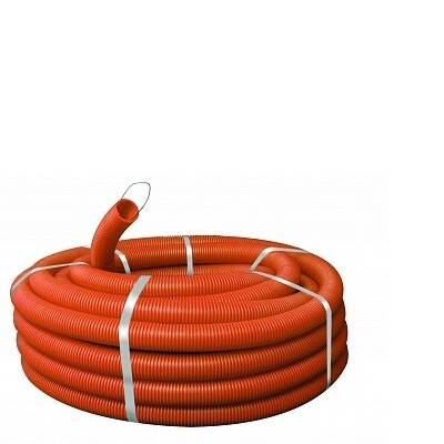Труба гофр. ПНД тяжелая с протяжкой d25 мм (50 м) оранжевая Plast tpnd-25-to
