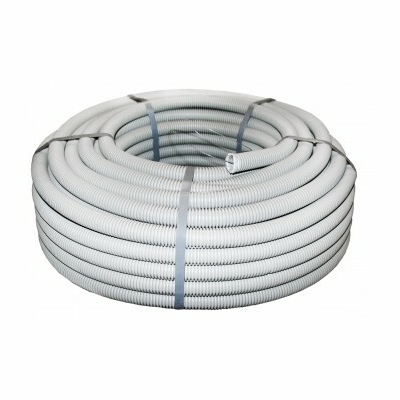 Труба гофр. ПВХ тяжелая с протяжкой d32 мм (50 м) серая Plast tg-z-32-t