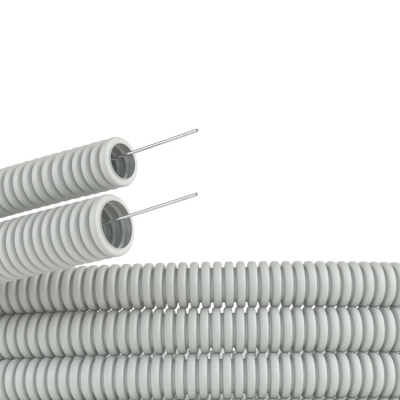 Труба ПВХ гибкая гофр. д.40мм, тяжёлая с протяжкой, 20м, цвет серый 91540