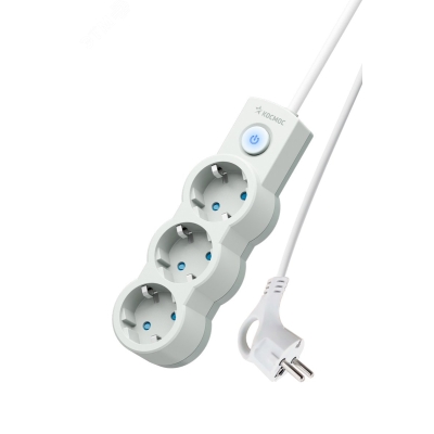 Удлинитель 3х3м ПВС 3х0.75 с защ. шторк. с заземл. IP20 с выкл. 220В 10А 2200Вт бел. YKsm3m-3g-Z-V10A-W